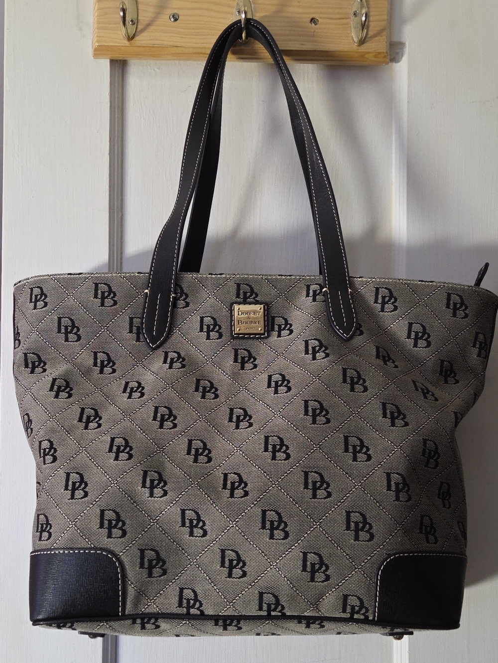 Dooney & Bourke Gray Monogram Tote with Black Trim